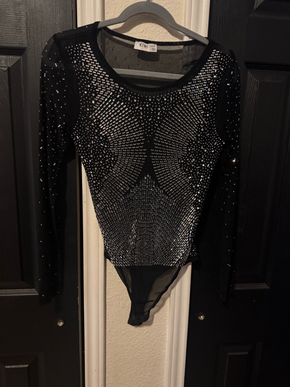 Black Embellished Long-Sleeve Bodysuit